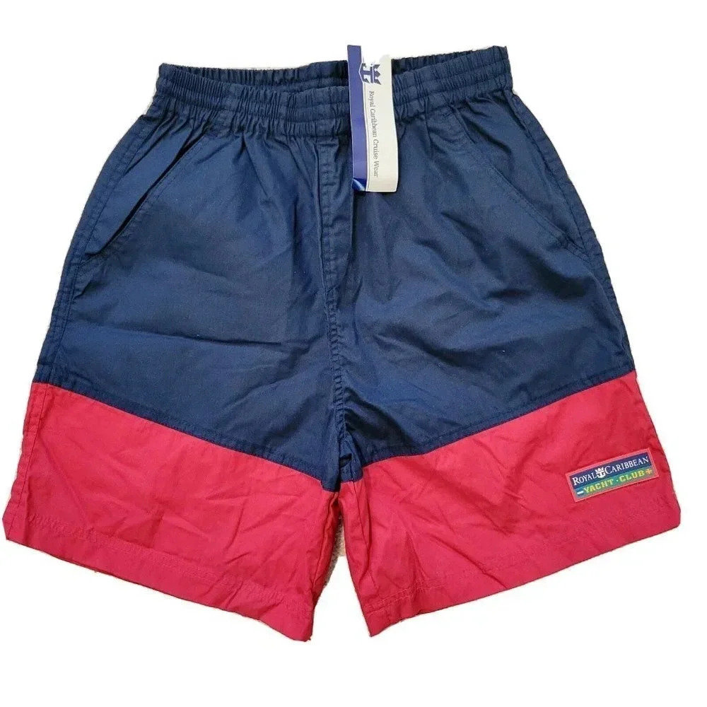 Royal Caribbean Cruise Wear Swim Trunks XL NWT Boy's Navy Blue Red 7" Inseam